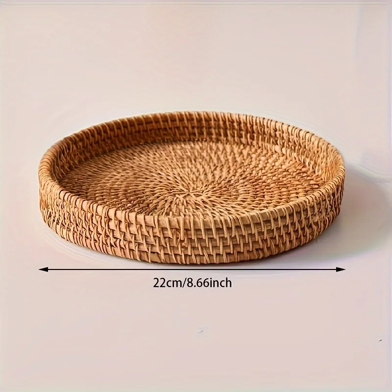 Hand-woven Japanese Bread Basket Steamed Bun Fruit Basket Living Room Household Round Tray Storage Basket 4