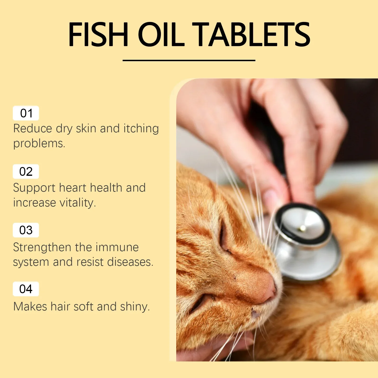 Yegbong Cat Multi-dimensional Fish Oil Tablets, Pampering Cat Care Vitamins Moisturizing Skin Fish Oil Care Tablets