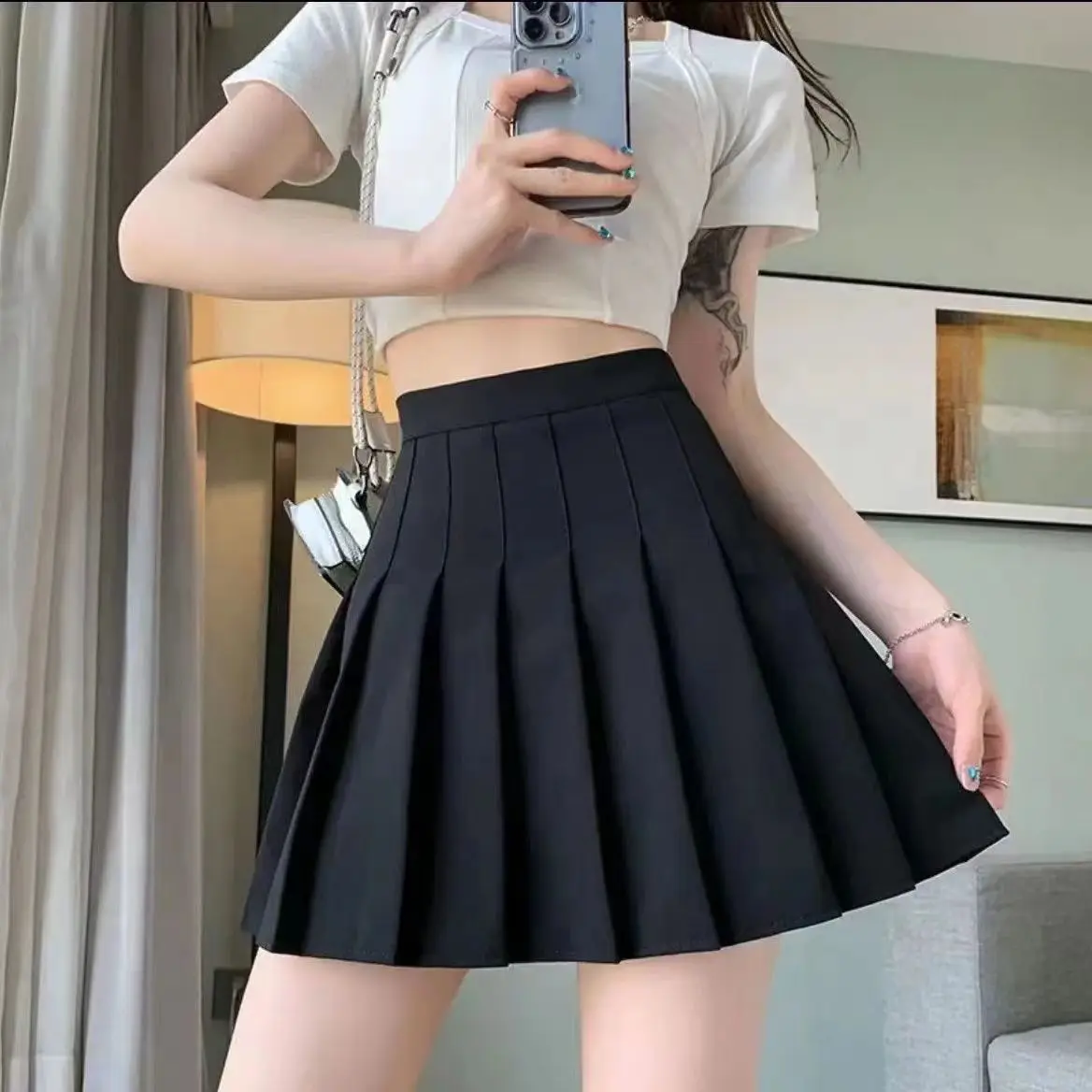 Women's Pleated Skirts Summer High Waist Zipper Dancing Skirt