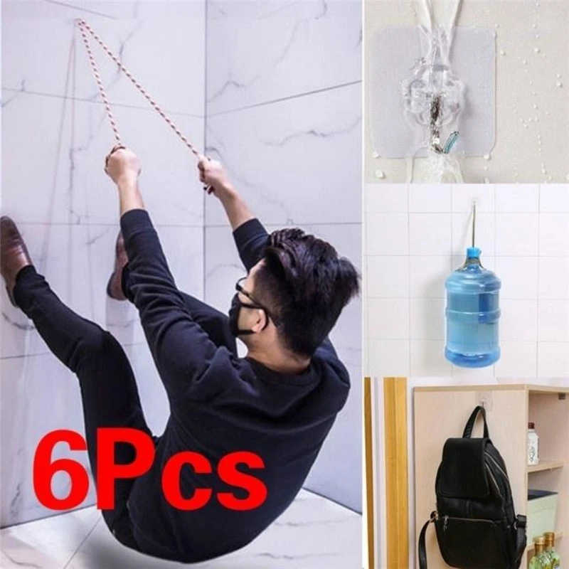 6Pcs Strong Transparent Suction Cup Sucker Rustproof Towel Hooks Wall Hooks Hanger For Kitchen Bathroom Home Kitchen Supplies