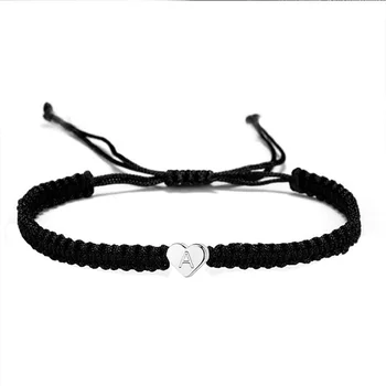 Fatto a mano AZ 26 Lettera Bracciale a forma di cuore Corda intrecciata intrecciata Donna Uomo Nome iniziale Braccialetti regolabili Bracciale Coppia Amante Gioielli 1