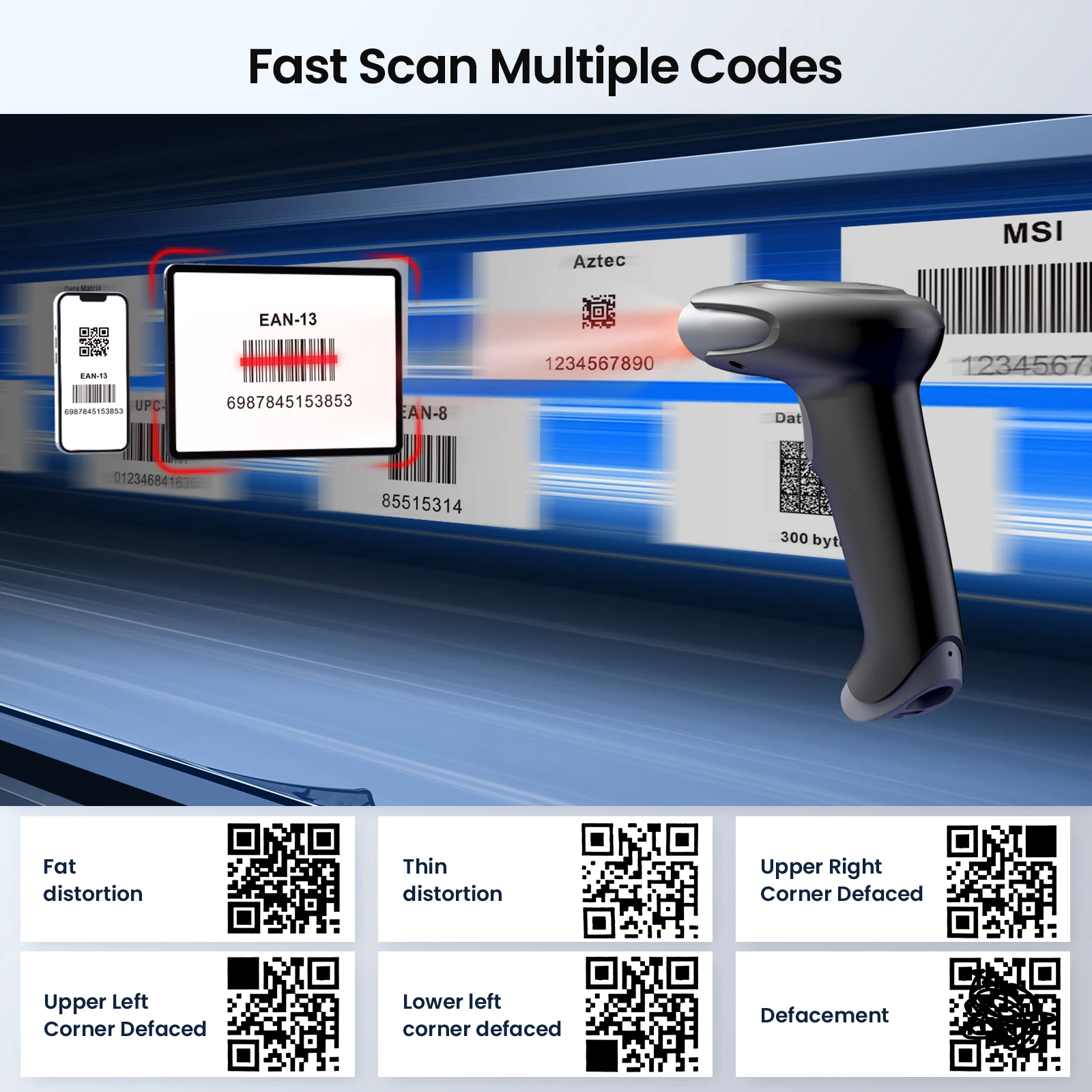 Eyoyo EY-034W USB Wired+2.4G Wireless Handheld 2D Barcode Scanner QR Image Automatic Screen Fast Scanning Accruate Code