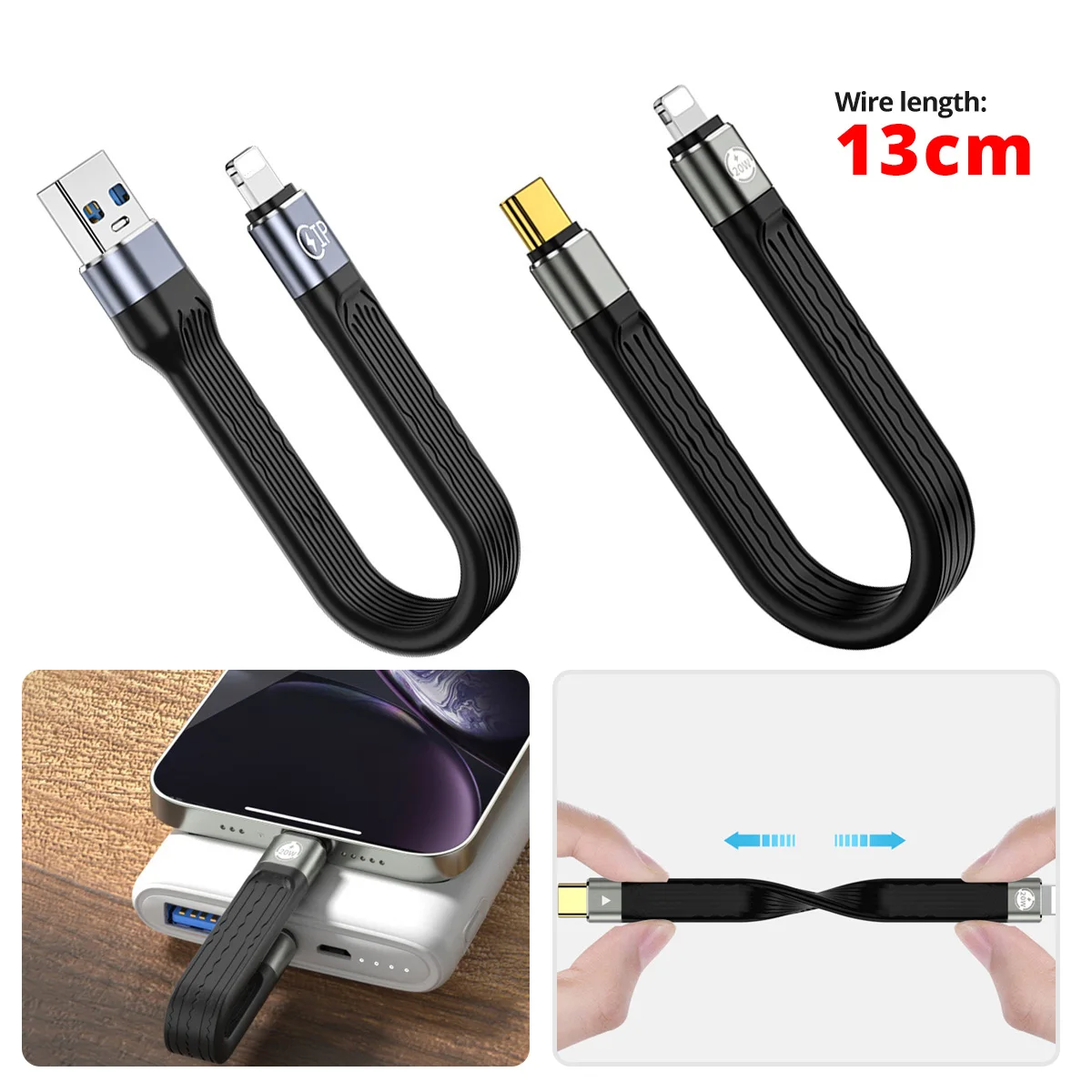 Cabo USB C Curto PD 20W para iPhone 13 14 Pro Max, Cabo USB C de Carregamento Rápido 3A FPC Macio para iPhone 12 Mini, Cabo de Dados USB Tipo C
