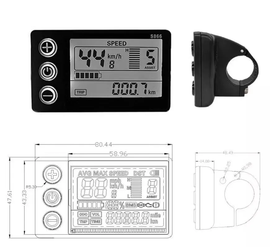 Bicicletta Elettrica Litio Bicicletta Elettrica Display Strumento Lcd Interruttore S866 Display Intelligente 36 Volt 48 Volt