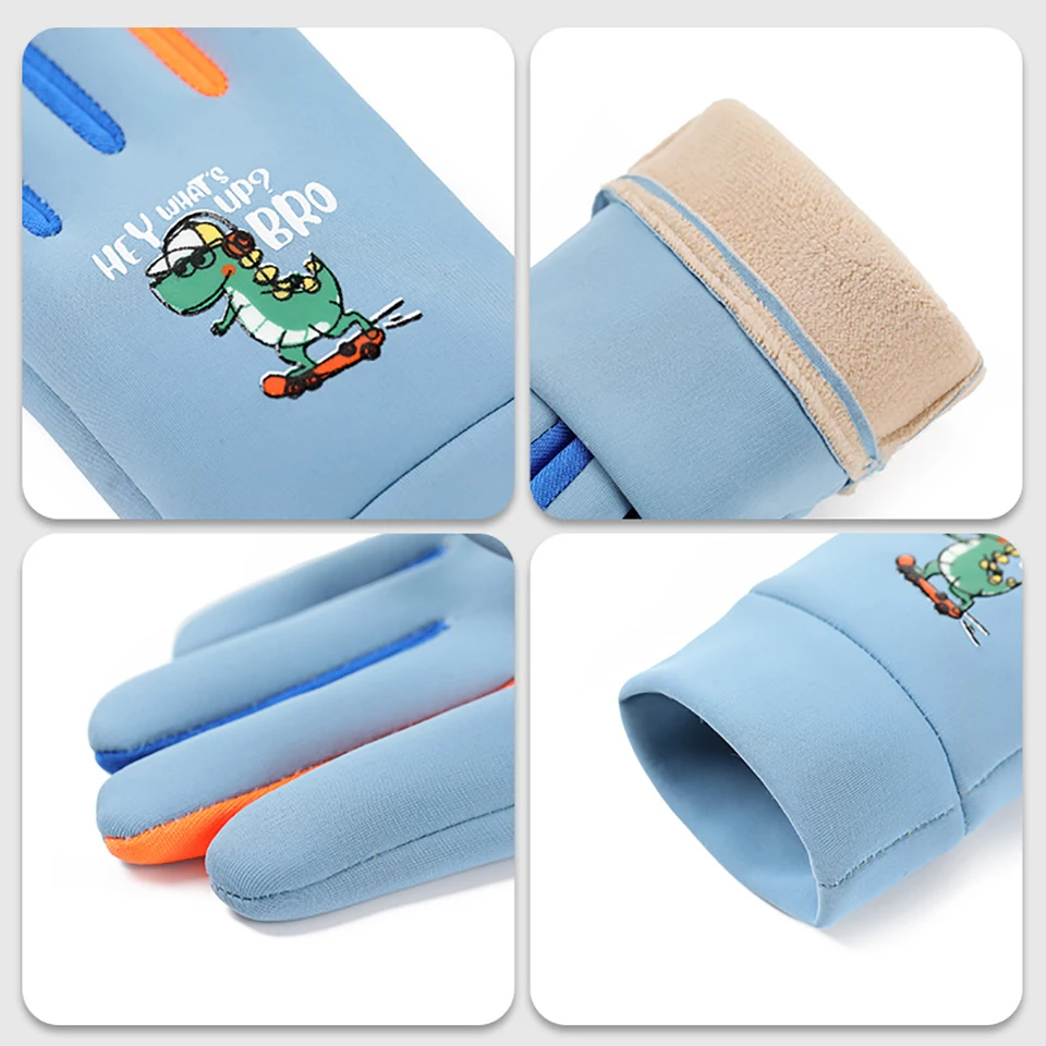 Winter Children's Gloves GTUBIKE Cartoon Dinosaur Cycling Kids Warm Sports Skiing Windproof Waterproof Boys Girls