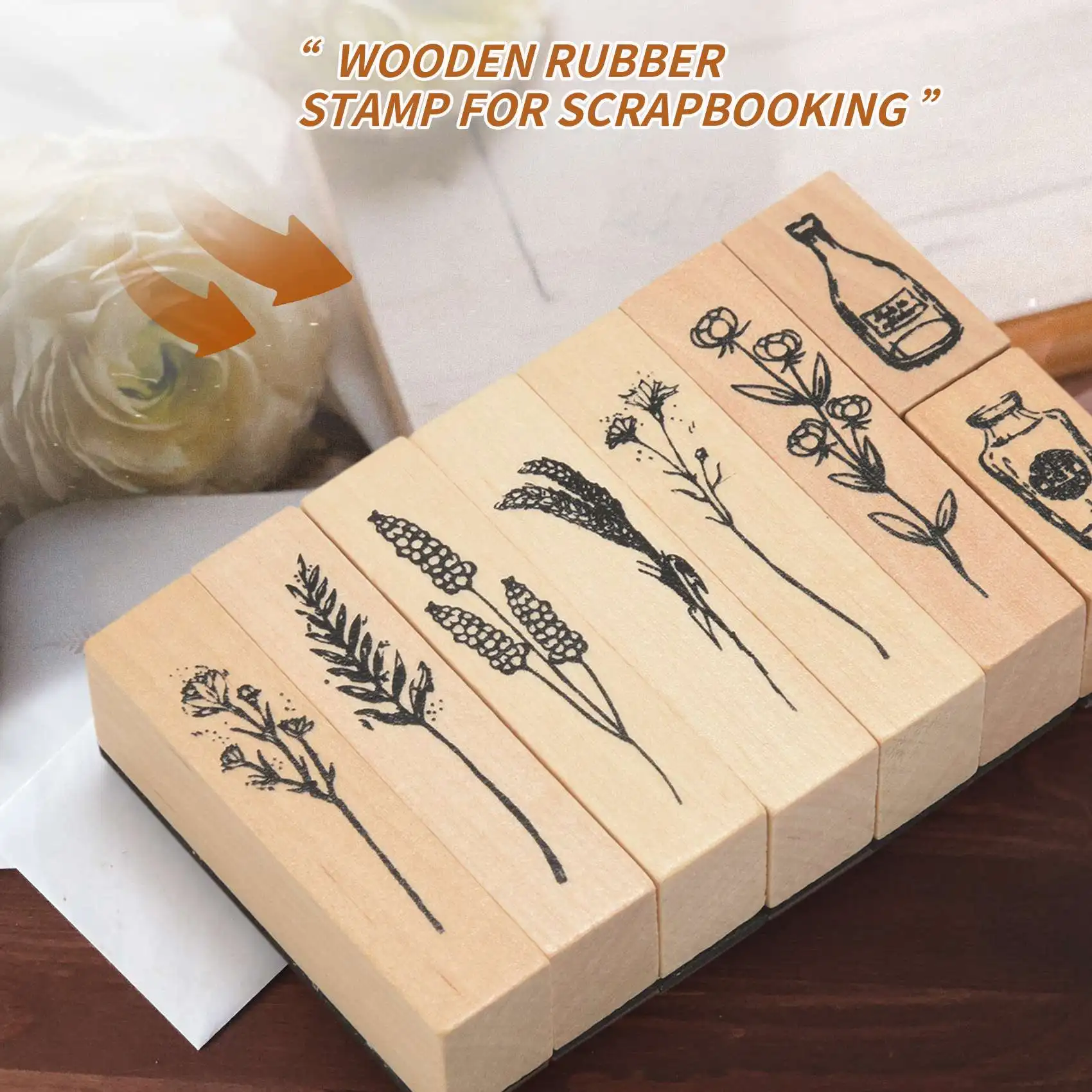 J1UL1N 8Pcs 편지 일기 공예 스크랩북, DIY 공예 및 편지 일기 고무 스탬프를 위한 꽃 레이스가 있는 나무 고무 스탬프