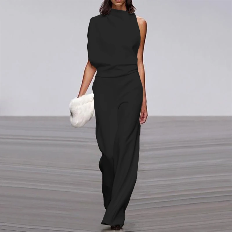 Elegant Woman Female Jumpsuit 2023 Overalls for Women Women's Summer Solid Color Sleeveless Wide Leg Jumpsuits Loose Work Wear