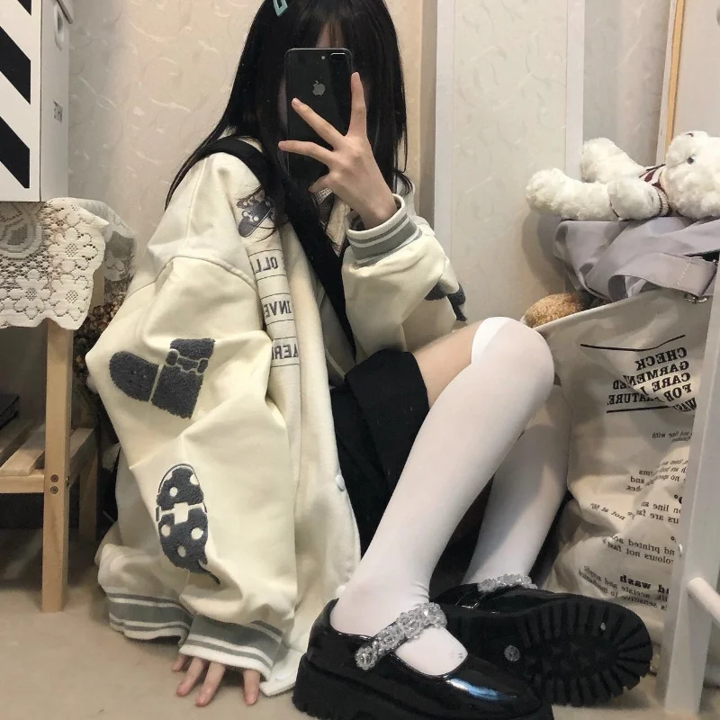 HOUZHOU Harajuku Japanese Style Bomber Jackets Women Hippie Korean Streetwear Solid Zip Up Cargo Jacket Oversize Casual Coat