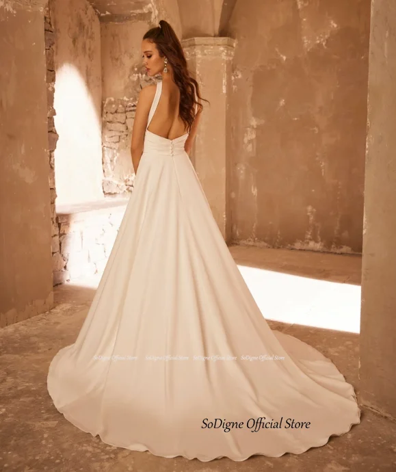 SoDigne Satin Simple Bride Dresses A-line Halter Sleeveless Beach Wedding Dress Boho Bridal Gowns vestidos de novia 2024 14 S871f5bfba5734d7abeaa7dd893314676b