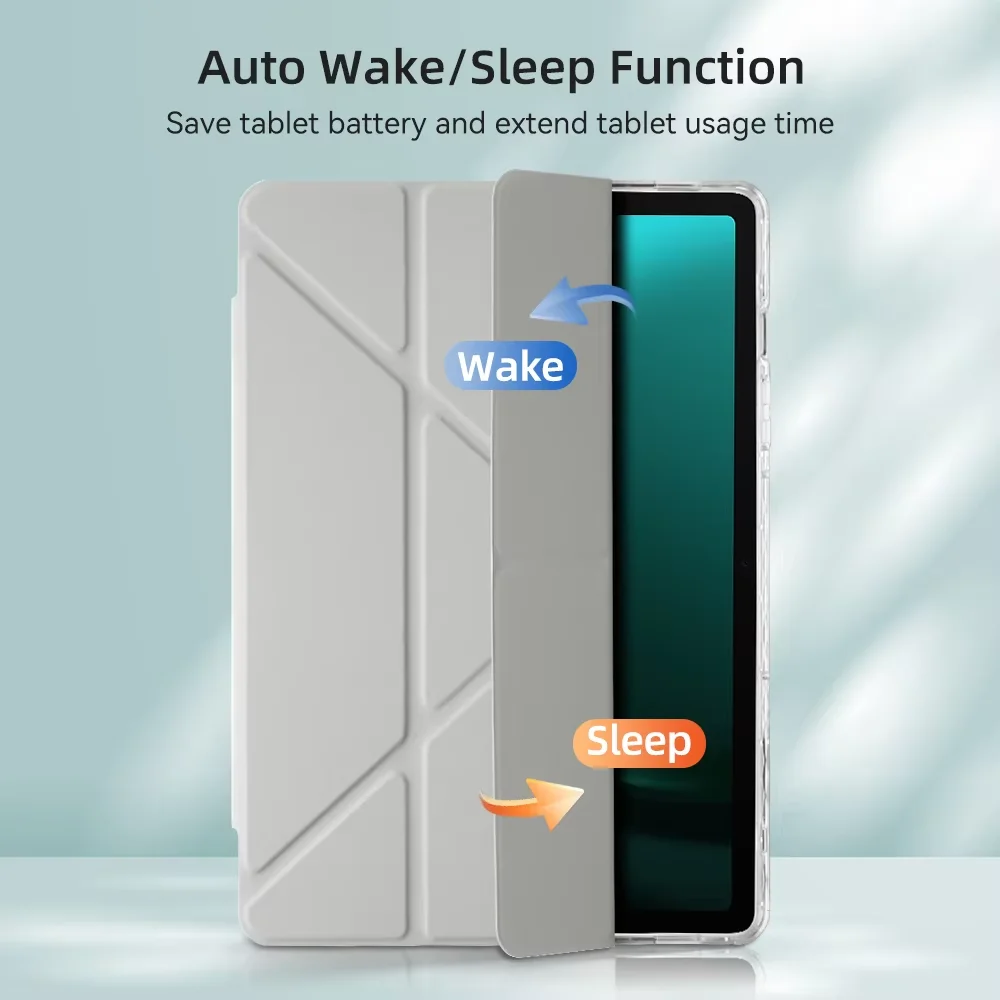 Y Fold Clear Acrylic Tablet Case with Pencil Holder and Auto Sleep/Wake Cover