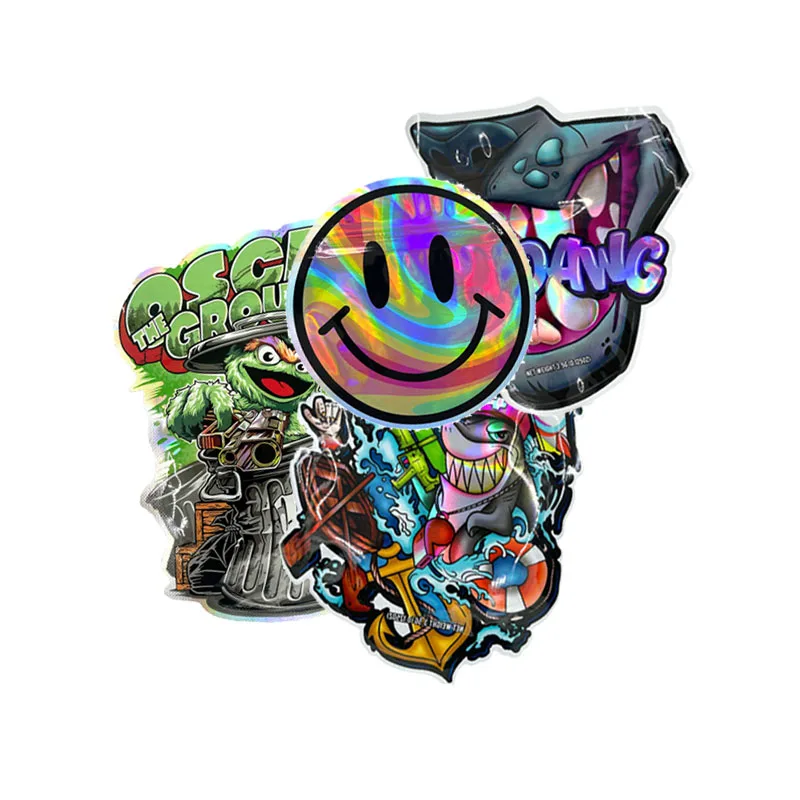 

In Stock Holographic Special-shaped Ziplock Pouch Plastic Rainbow Zip Lock Packaging Laser 3.5g Unique Die Cut Zipper Candy Bags