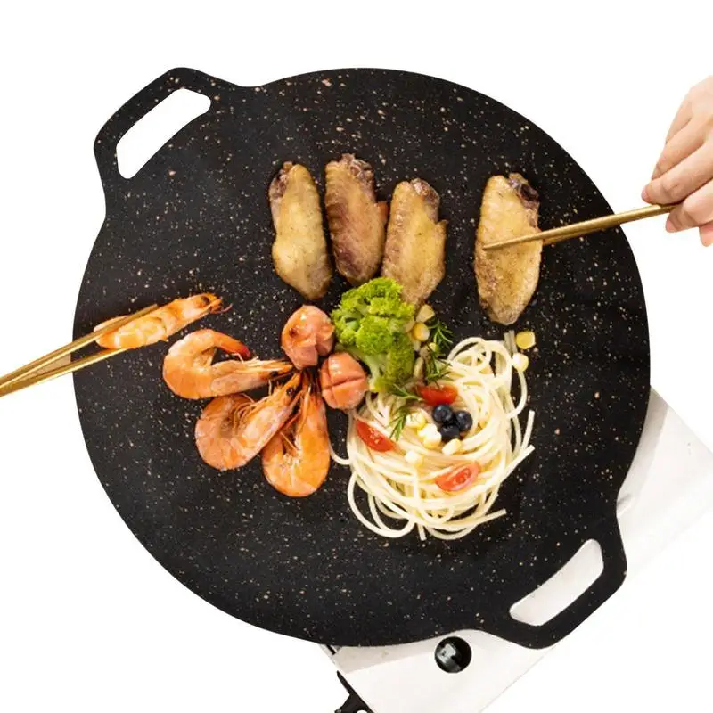 Grill Pan Korean Round Non-Stick Barbecue Plate Outdoor Travel Camping Frying Pan Barbecue Accessories 28/30/34/38CM