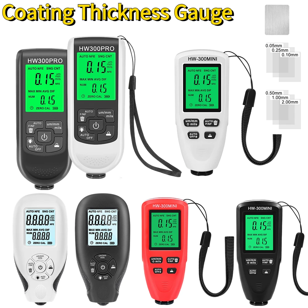 HW-300 Car Paint Thickness Gauge 0-2000UM Fe & NFe Film Coating Automatic Thickness Tester Manual Auto Paint Tools