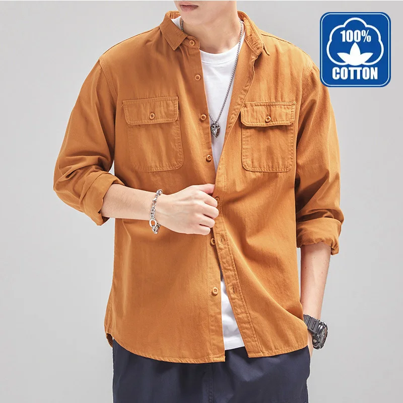 

Brand Blouses Fashion Simple Men's Casual Shirt 2022 New High Quality 100%Cotton Male Vintage Shirts For Men