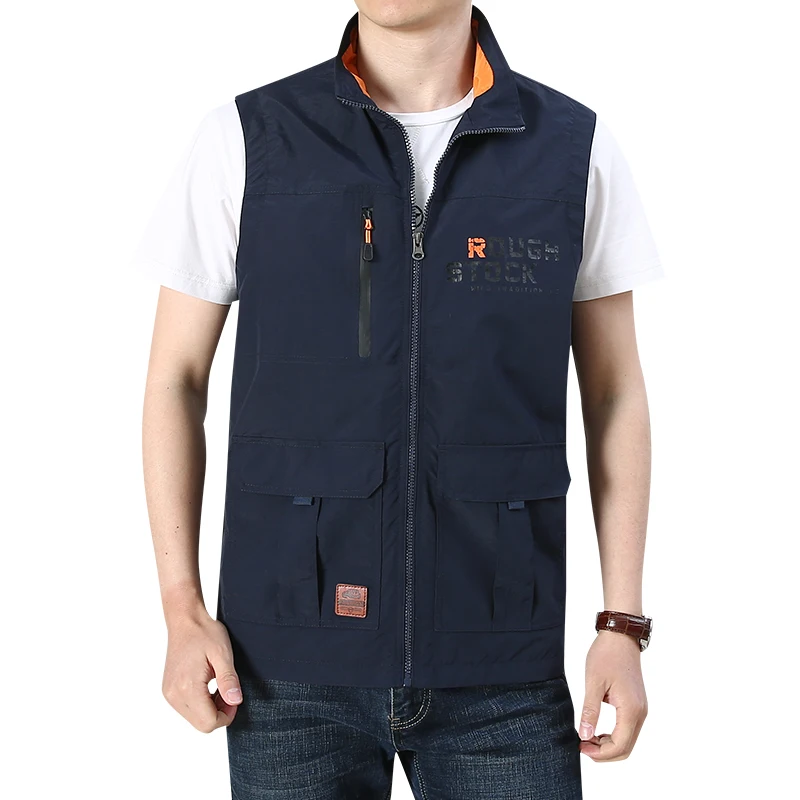 

Men's Thin Tooling Loose Quick Drying Vest Men's Outdoor Sports Coat Multi Pocket Stand Collar Vest Spring Camping Fishing Vest