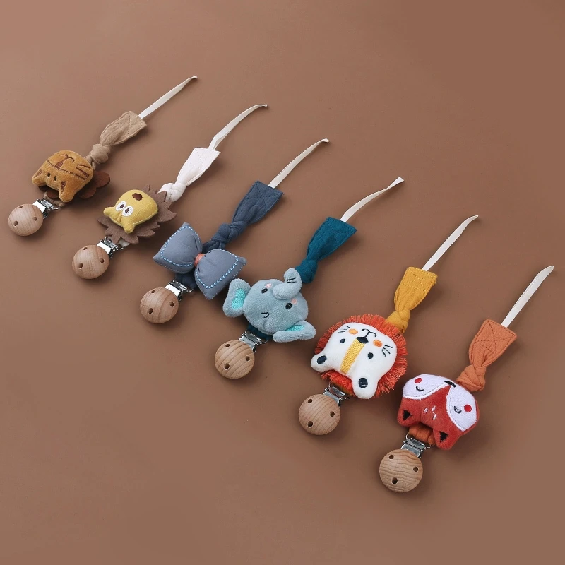 

Baby Pacifier Chain Clip Cartoon Dolls Wood Nipples Holder Newborn