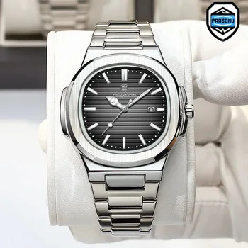 PAAZOMU Luxury Watch Business 50 ATM Waterproof Male Clock Luminous Date Stainless Steel Square Quartz Men Watches reloj hombre