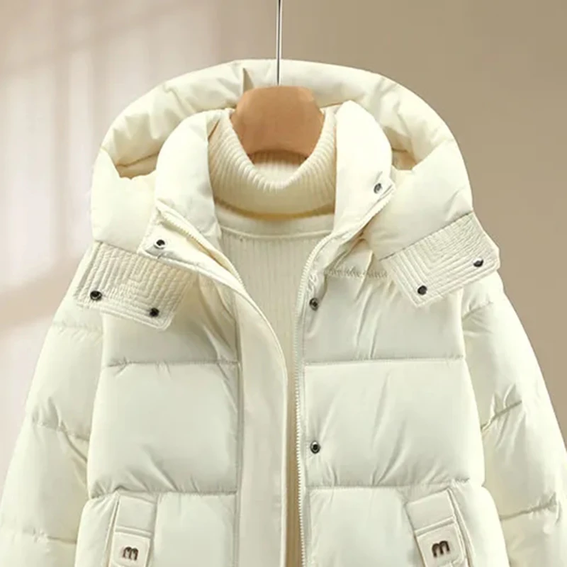 2026 Women's Winter Short Padded Coat hooded Thick Warm Loose Long Sleeve Puffer Jacket Elegant Oversized Down cotton Outerwear