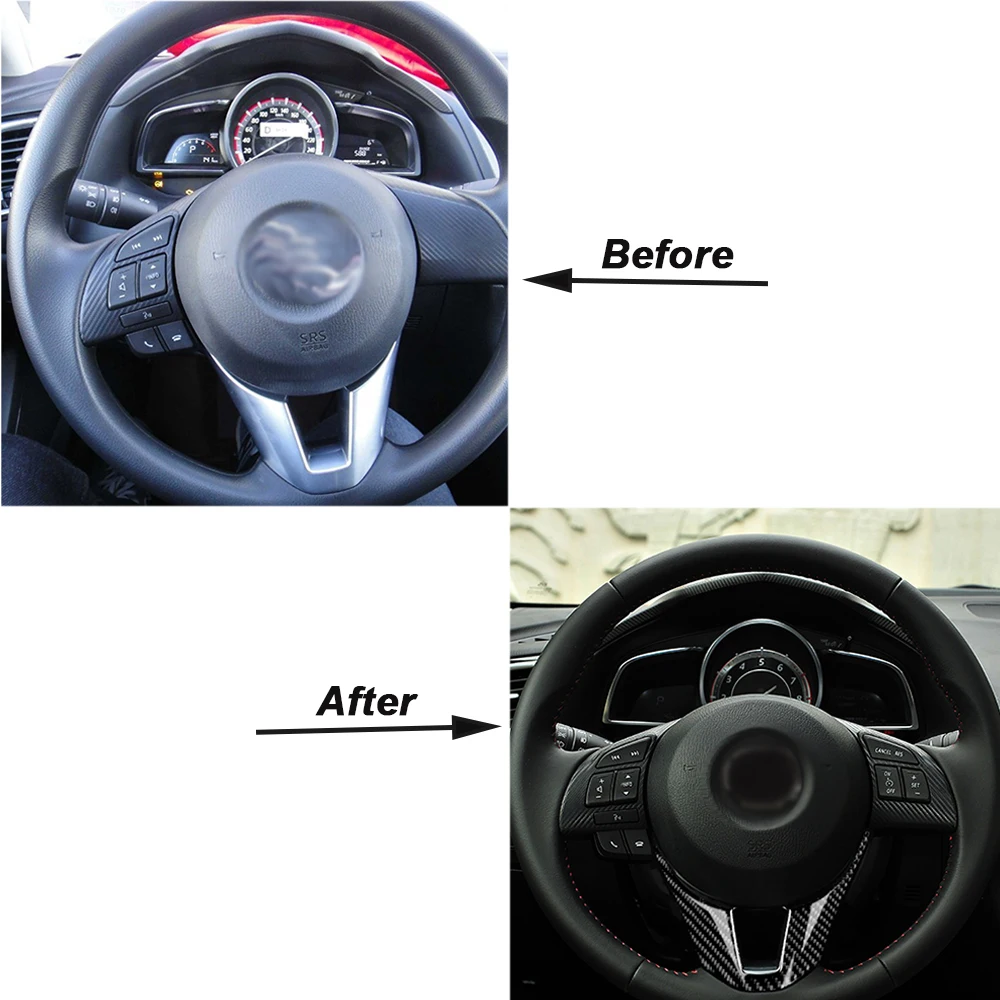 Carbon Fiber Car Interior Steering Wheel Trim Cover Stickers For Mazda 3 Axela 2014 2015 2016 Car Accessories Interiors