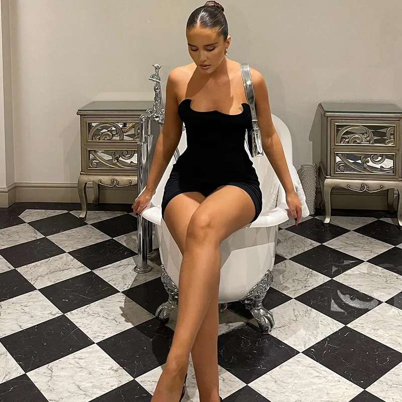 Black Sexy Fashion Mini Dress Women's Backless Slim Sleeveless Solid High Waist Y2k Club Night Clothes Female Party Dress