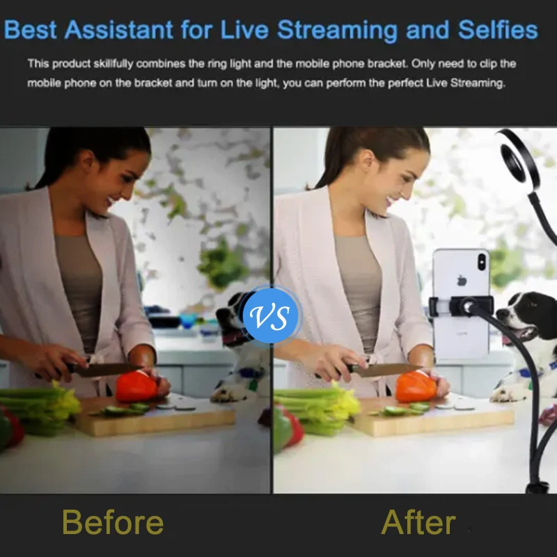 Universal Flexible Mobile Phone Holder with LED Selfie Ring Light
