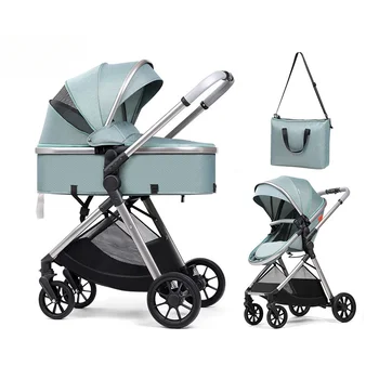 2-in-1 multifunctional baby stroller, baby stroller can sit or lie down, newborn high landscape stroller with mommy bag 1