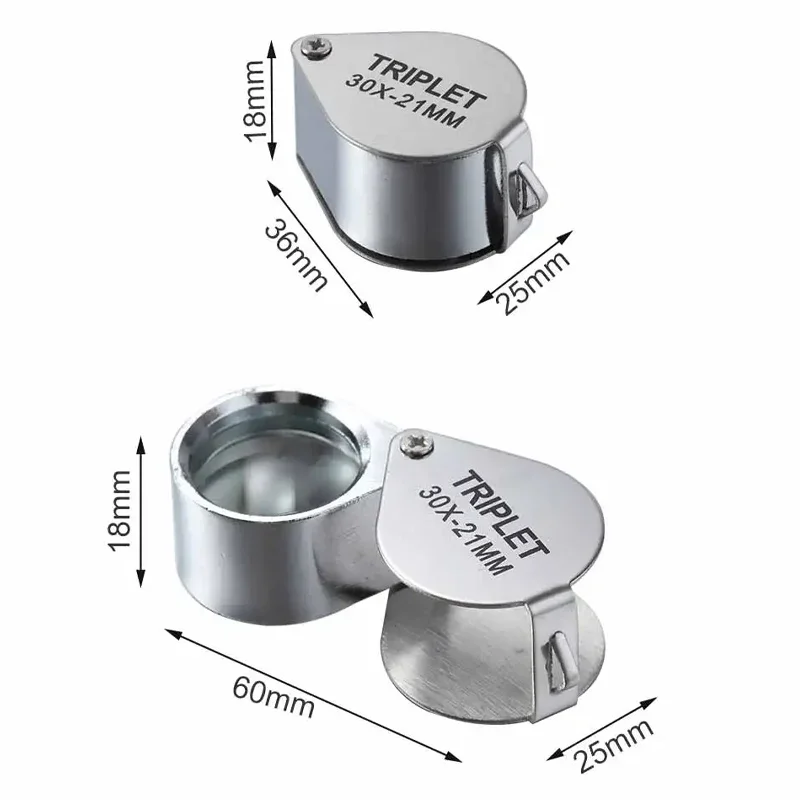 Jewelry magnifying glass 10-30X Pocket Loupe Magnifier Jewelry Magnifying Glass Foldable Diamond Lupa Triplet Jewelers Eye Glass Tool Reading Magnifier