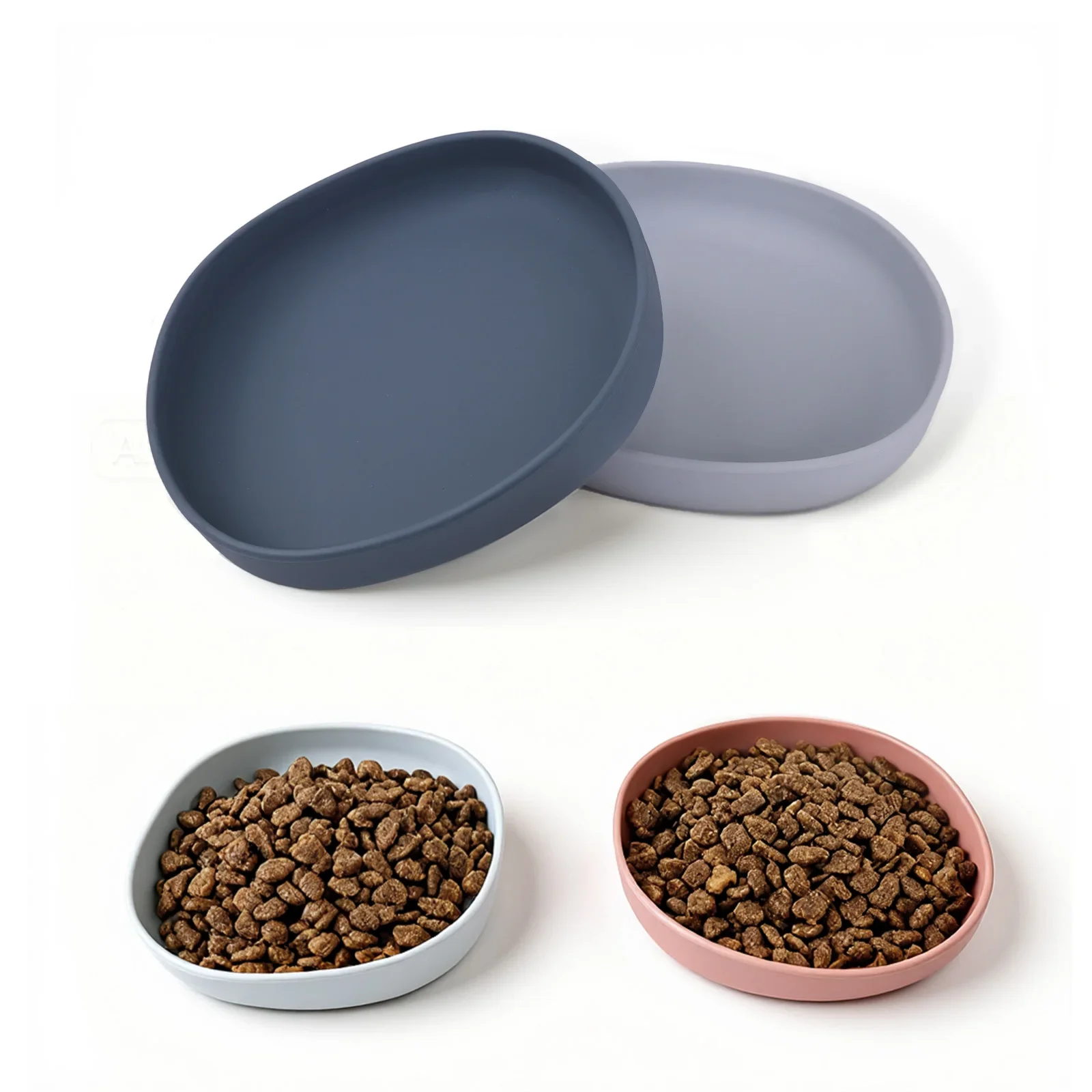 2PCS Whisker-Friendly Silicone Cat Plates, Wide Shallow Pet Bowls, Non-Spill Feeding Dish for Dry Wet Food 2PCS Whisker-Friendly Silicone Cat Plates, Wide Shallow Pet Bowls, Non-Spill Feeding Dish for Dry Wet Food