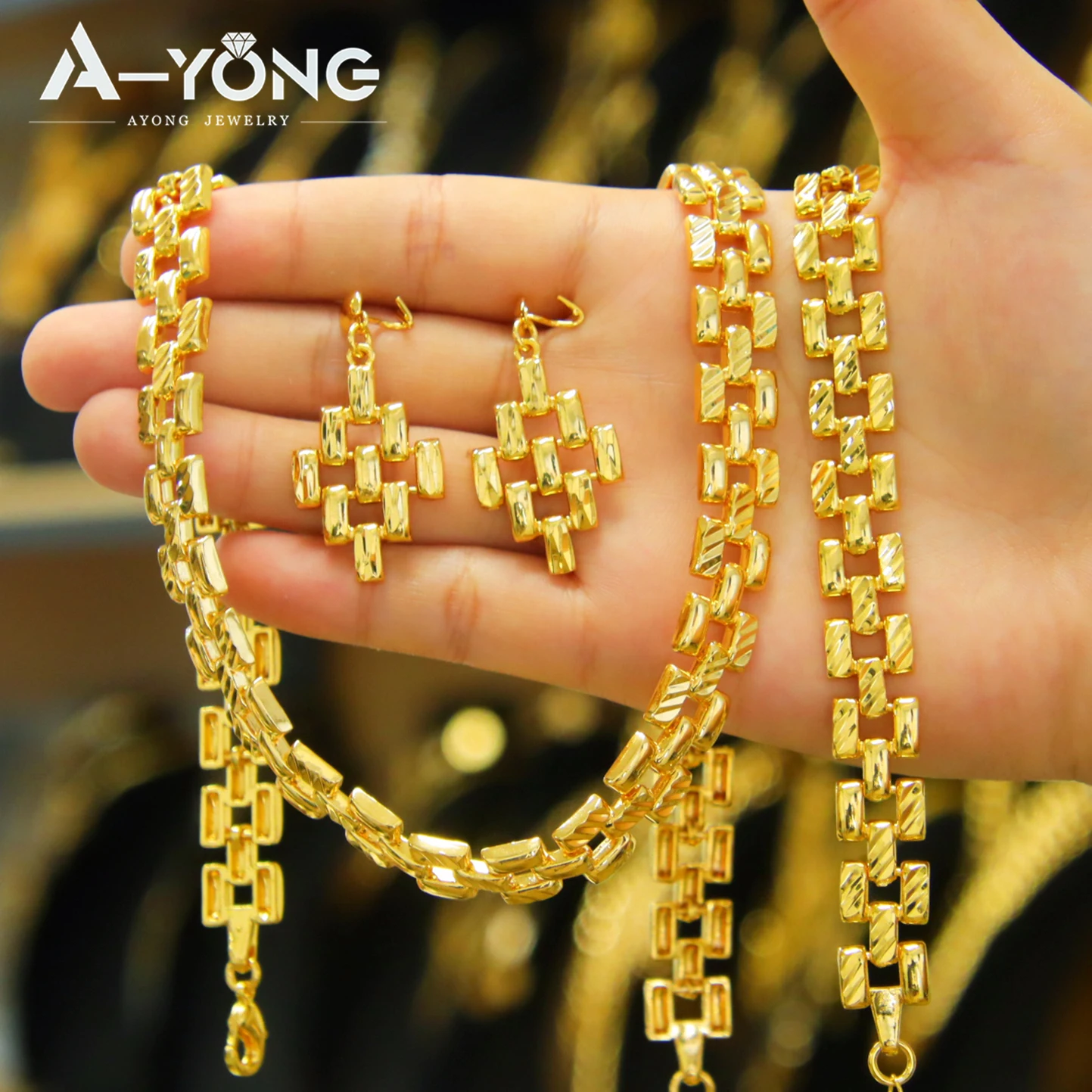 Neueste Nigeria Hochzeit Schmuck Set 21k Gold Überzogene Mode Bambus Knoten Halskette Äthiopien Frauen Braut Luxus Vintage Schmuck – Detail 3