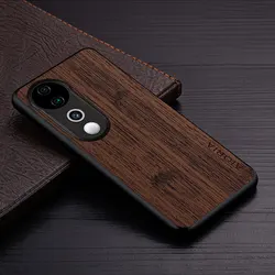 Luxury Bamboo Wood Pattern Leather Phone Case for vivo V40 Pro (Coffee)