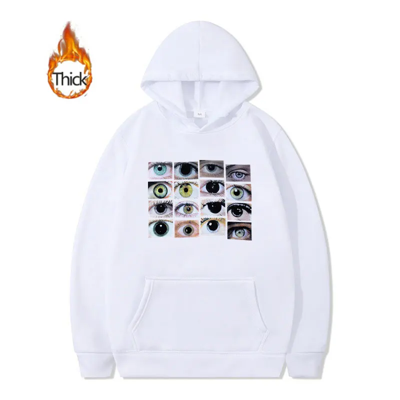Eyes Print Thick Hoodie Harajuku Punk Men Women Eyes Y2k Hoodie Clothes Grunge Oversized Goth Sweatshirts For Cool Girls Boys