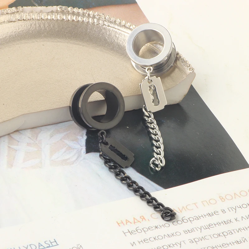 wholesales 6-20mm dangle ear tunnels for women men crosss spike chain piercing plugs and tunnels cheap factory price gauges for