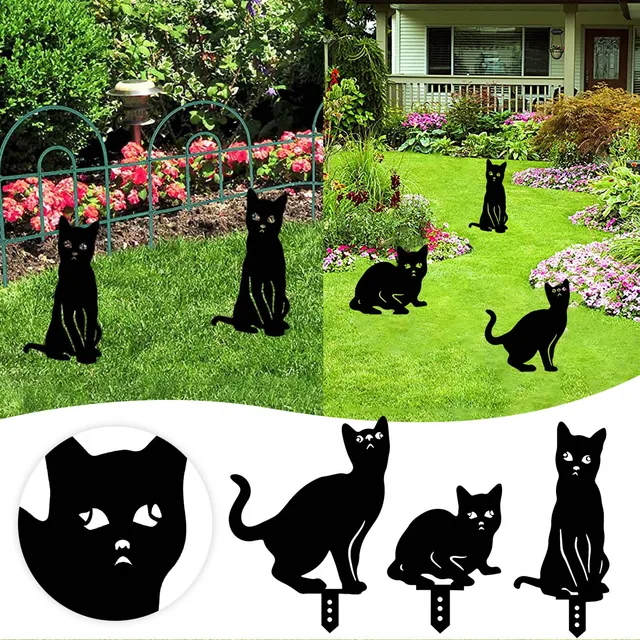 Húsvéti Udvari Díszek Műanyag Üreges Fedélzeti Kártya Dísz Kültéri Fekete Macskák Gyep Jel Macska Művészet Rajzfilm Szobor