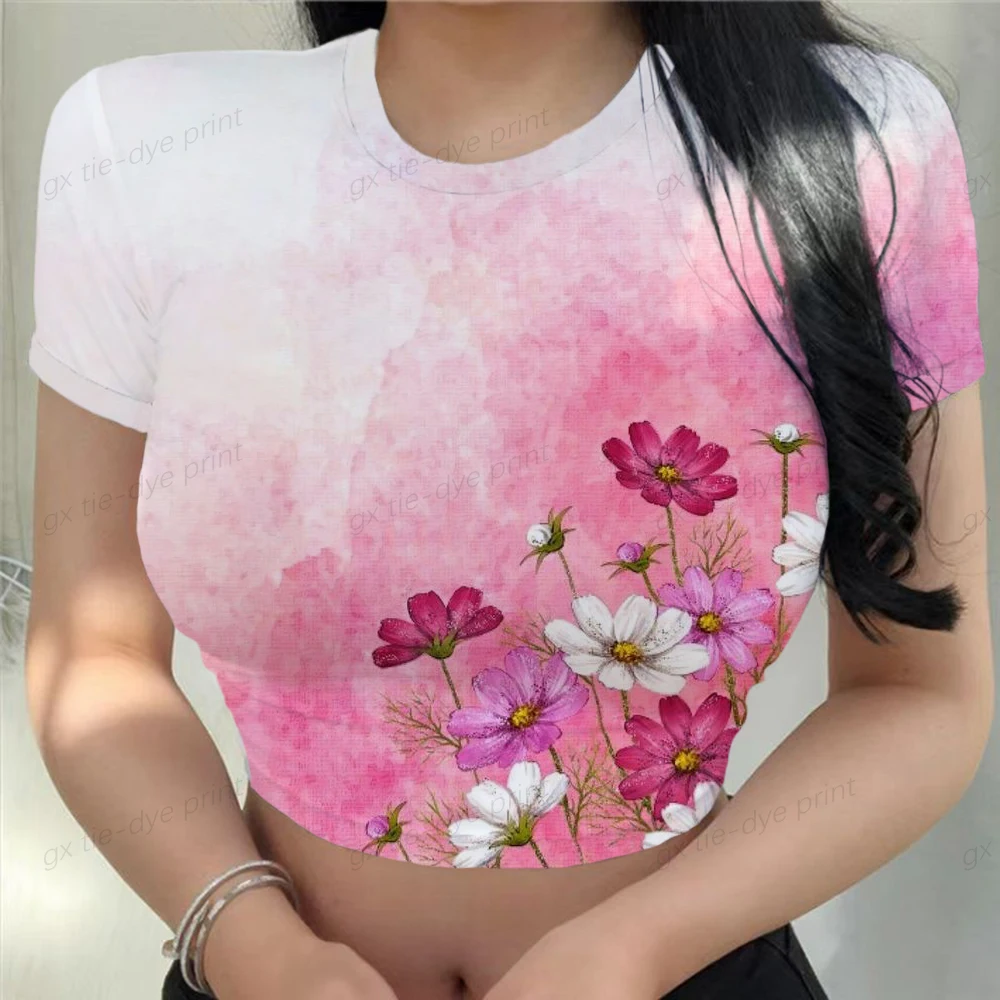 

Flower Floral 3D Print Crop T-shirt Streetwear Woman Fashion Vintage Y2k T Shirts Female Harajuku Girl Tees Tops Women Clothes