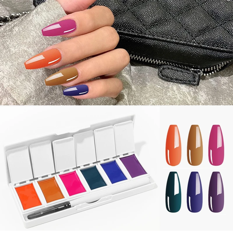 

Solid Cream Gel Polish Set 6 Color Solid Pudding Nail Polish Palette Detachable UV Manicure LED Nail Art Gel Gift With Brush