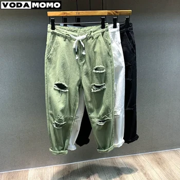 2023 스트리트웨어 패션 블랙 찢어진 스키니 청바지, 슬림 힙합 데님 바지, 봄 캐주얼 청바지, 남성 조깅, 신제품