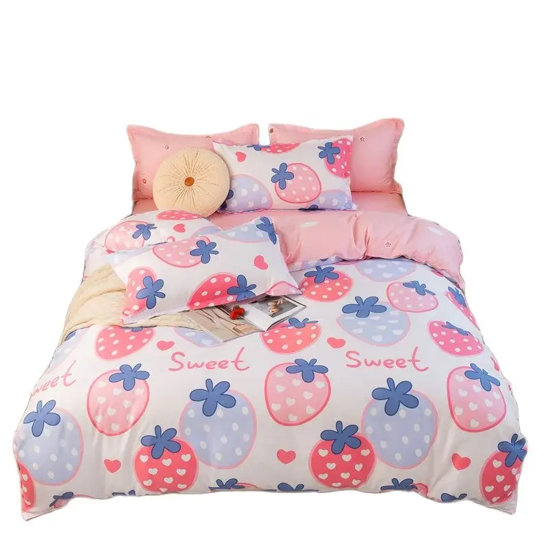 

New Cute Fruit Printing Bed Sheet Bed Cover Pillowcase Washed Cotton King Queen Twin Single Size