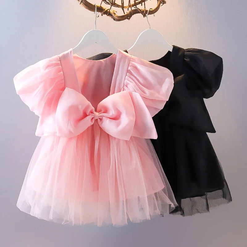 

Girls Dress with Big Bow Mesh Stitching Brocade Backless Princess Dress Toddler Kids Ruffles Tutu Birthday Wedding Party Dresses