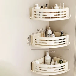 No-Drill Double Layer Bathroom Shelf - Metal Corner Rack for Shampoo and Toiletries (Cream white 3pcs)