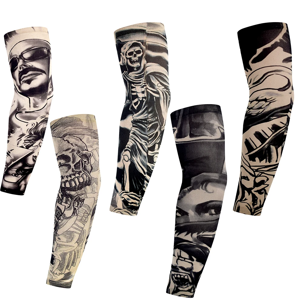 Sun Protection Arm Sleeves 5PCS Flower Arm Tattoo Design For Riding Sports UV Sunscreen Men And Women sun protection arm sleeves
