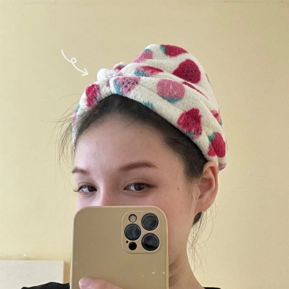Cute Strawberry Print Hair Towels Microfiber Water Absorbent Coral Fleece Quick Drying Soft Cap Students Dormitory Turban microfiber towel hair towel