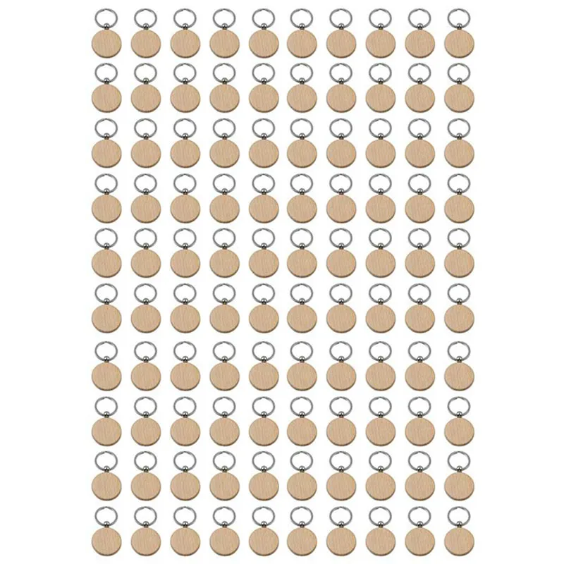 

100Pcs Blank Round Wooden Key Chain Diy Wood Keychains Key Tags Can Engrave Diy Gifts