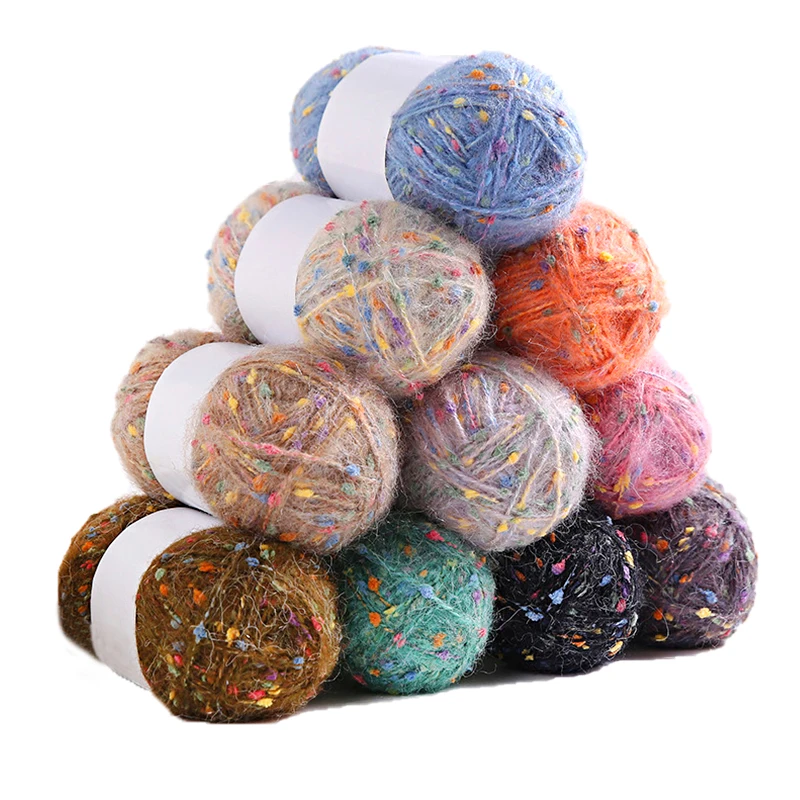 Мохеровая пряжа в разноцветный горошек, 50 г/шарик, 1 шт., для вязания крючком