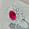 Luxurious S925 Silver Embedded Red Diamond Ring for Women by Loudong Gold Jewelry High Carbon Diamond Pigeon Blood Red Egg