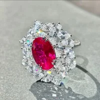 Luxurious S925 Silver Embedded Red Diamond Ring for Women by Loudong Gold Jewelry High Carbon Diamond Pigeon Blood Red Egg
