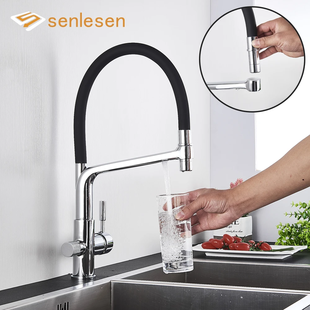 vintage kitchen sink Senlesen Pure Water Kitchen Faucet Pull Out Chrome Brass Tap Mixer Faucet Multifunctional Matte Black White Purify Water brass kitchen faucet