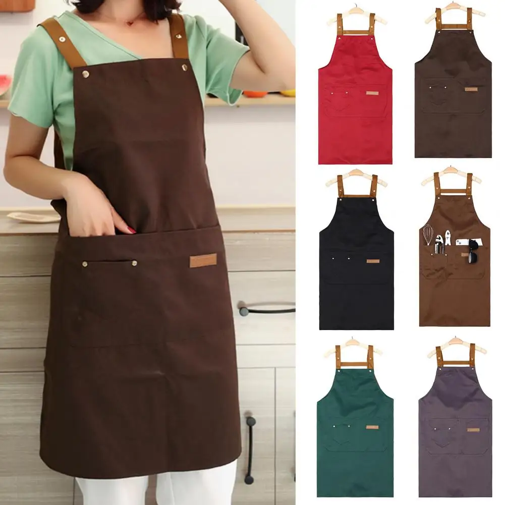 

Polyester Kitchen Apron With Pocket Adjustable Strap Design Waterproof Anti-fouling Cleaning Apron Cooking Pinafore Adult Size