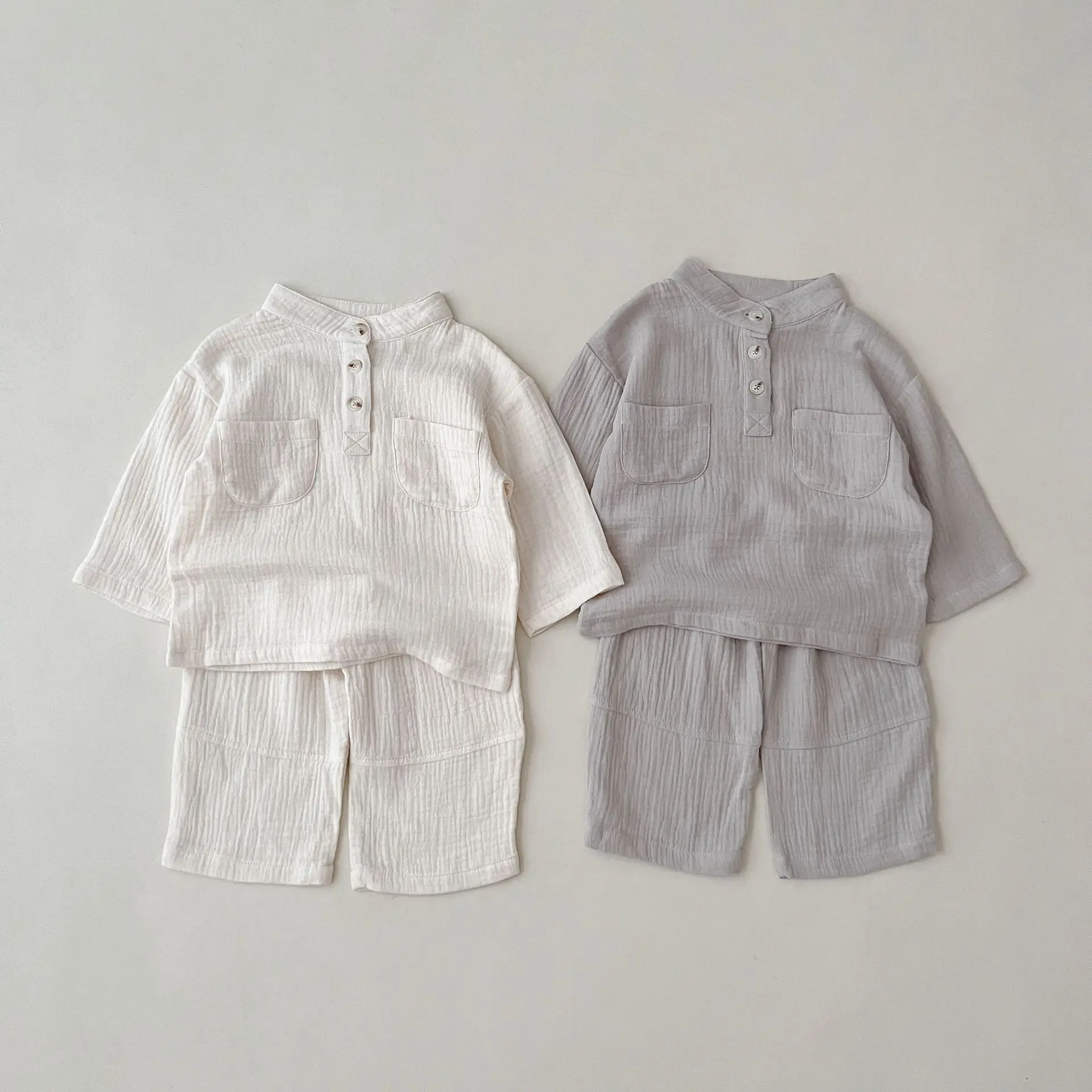 

Children Clothing Set Spring Autumn New Fashionable Solid Color Korean Style Home Wear Retro Cotton Soft Comfortable Set