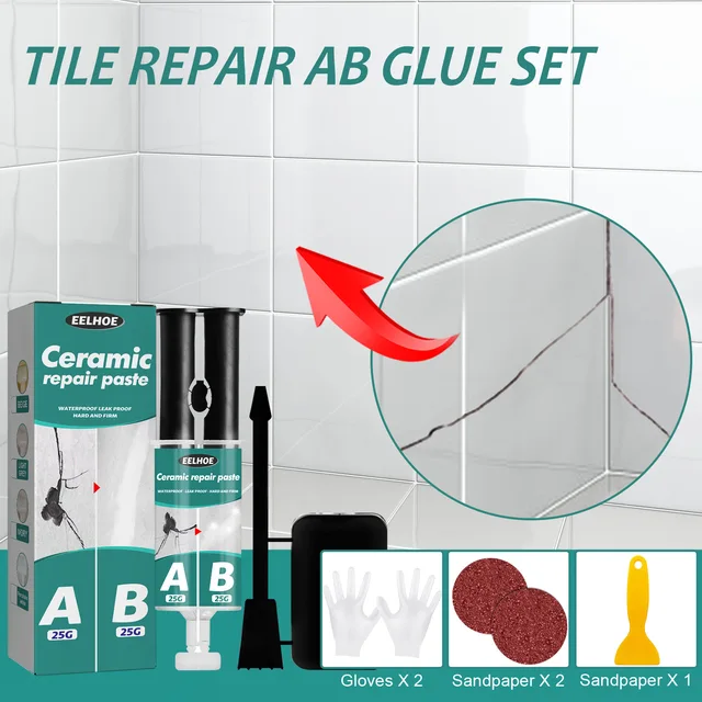 Tomex ceramic repair agent, A&B Set Strong Adhesive Glue Non-Toxic  Immediate Wall Crack Repair Paste, tile filler reform