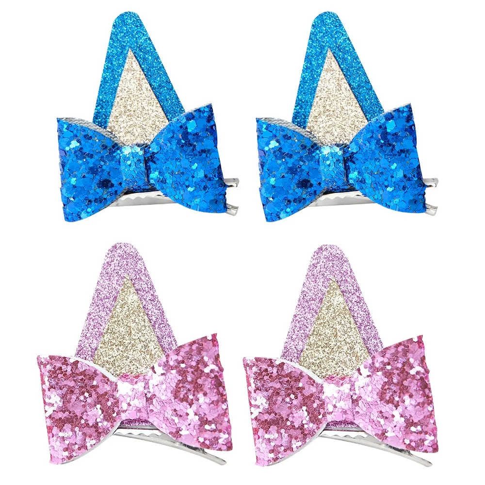Hair Accessories Dog Ears Hair Bow Clips Toddler Kids Glitter Hairpins Children Costume Girls Bows Hairpin Halloween Party 2Pcs